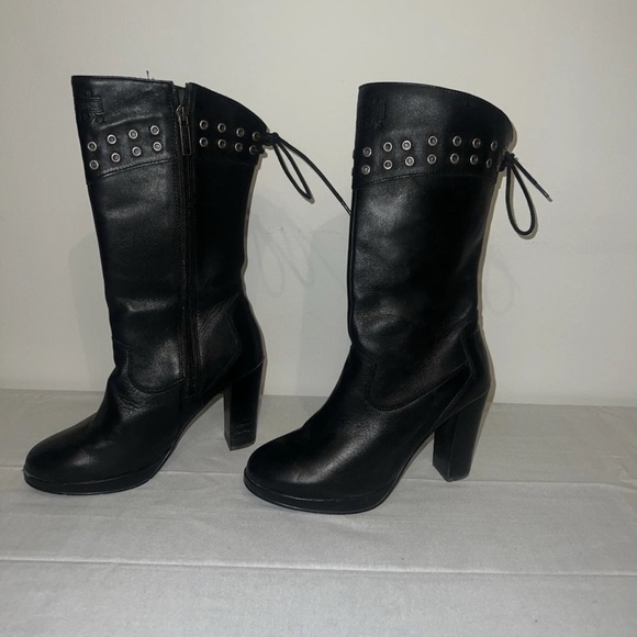 Harley Davidson Black Heeled Boots with Eyelet Accents sz 6 - Picture 3 of 8